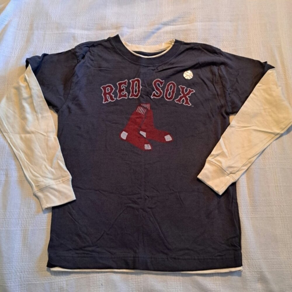 Wright & Ditson Boston Red Sox boys Medium or 12/ 14 gray & off white shirt